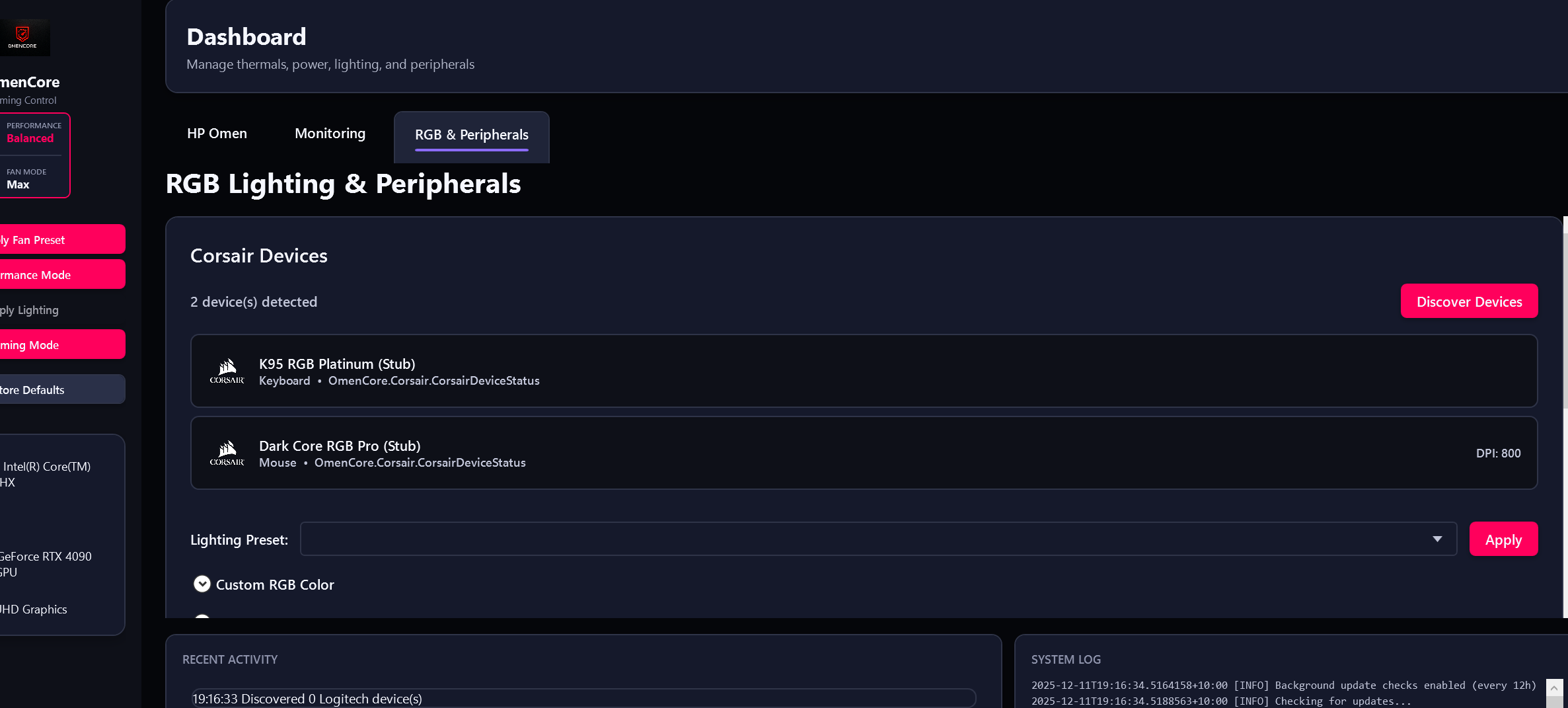 OmenCore RGB Lighting - Keyboard customization and effects